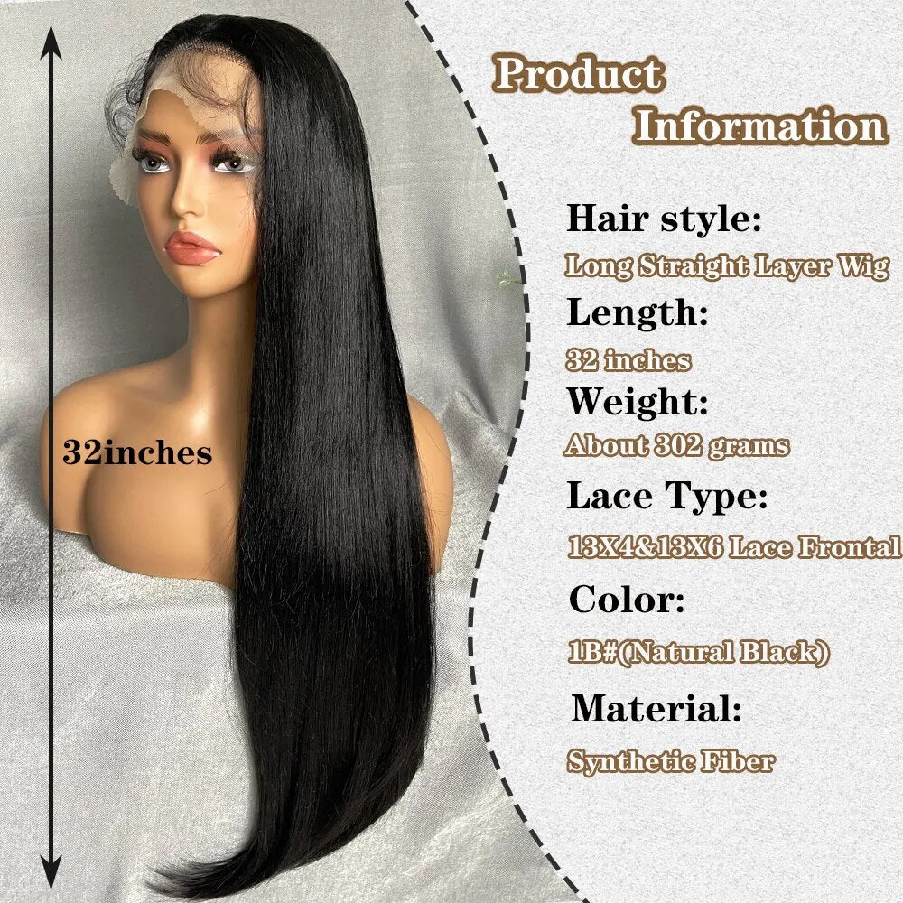 X-TRESS Long Straight Layered Wigs 13X4 Lace Frontal Free