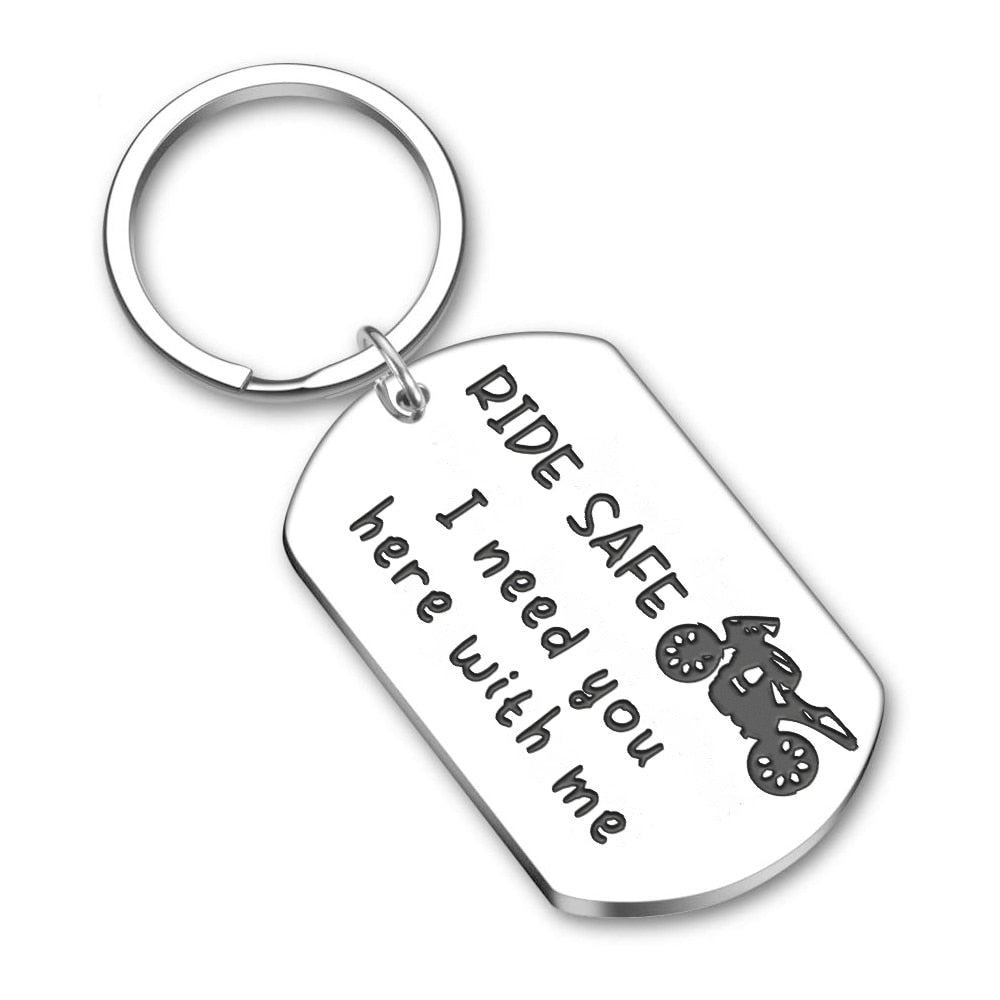 Fathers Day Ride Safe Keychain Biker Motorcycle Keyring Gift for Him Boyfriend Husband Dad Couples Gifts for New Driver Biker