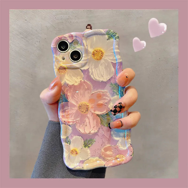 Luxury Flowers Laser Glitter iPhone Case For iPhone 14 Pro Max 13 12 11 14 Plus Fashion Soft Silicone Shockproof Bumper Cover