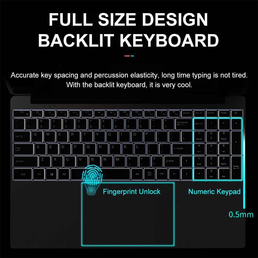 Laptop 15.6 Inch 16G RAM 256G/512G/1TB SSD IPS 1080P Office Computer N5095 With Fingerprint Unlocking Backlight Keyboard