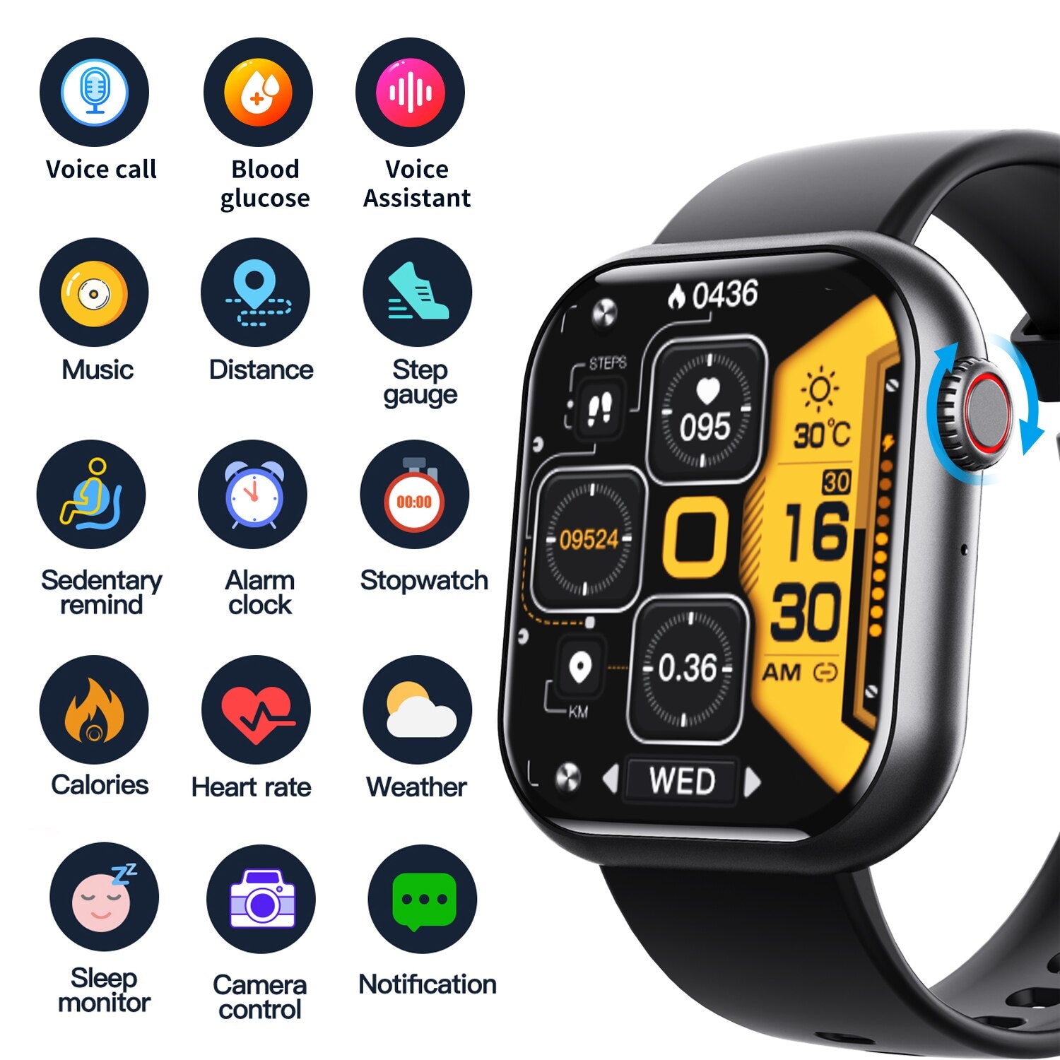 F57 Smart Watch 1.91Inch Screen Bluetooth Call Blood Glucose Blood Pressure Temperature Heart Rate Monitoring Menstrual Period