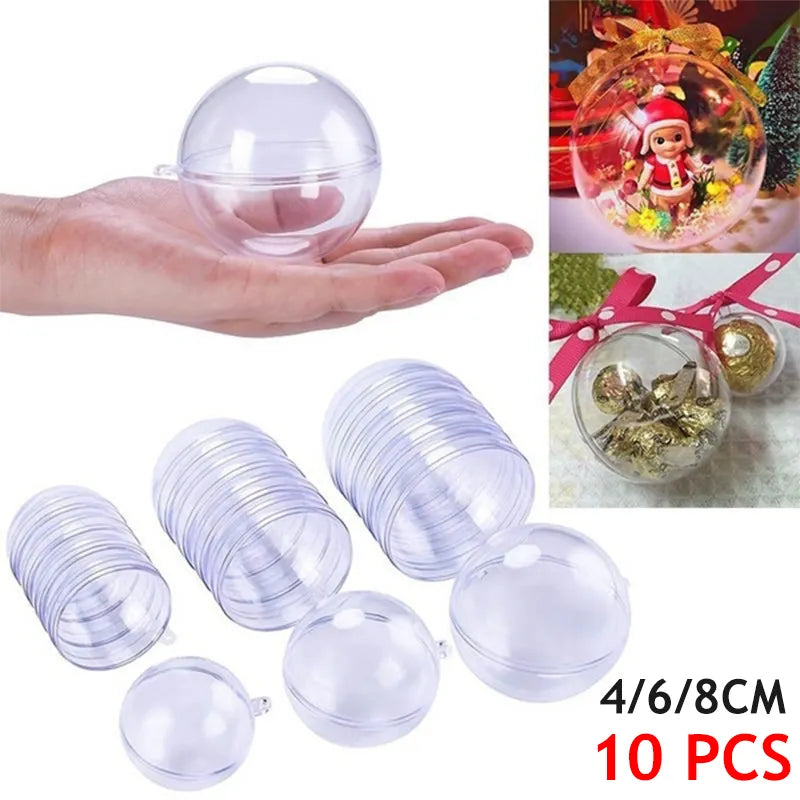 10Pc Christmas Transparent Ball Plastic Christmas Trees Open Ball Box Bauble Ornament Wedding Gift Present Party Home Decoration