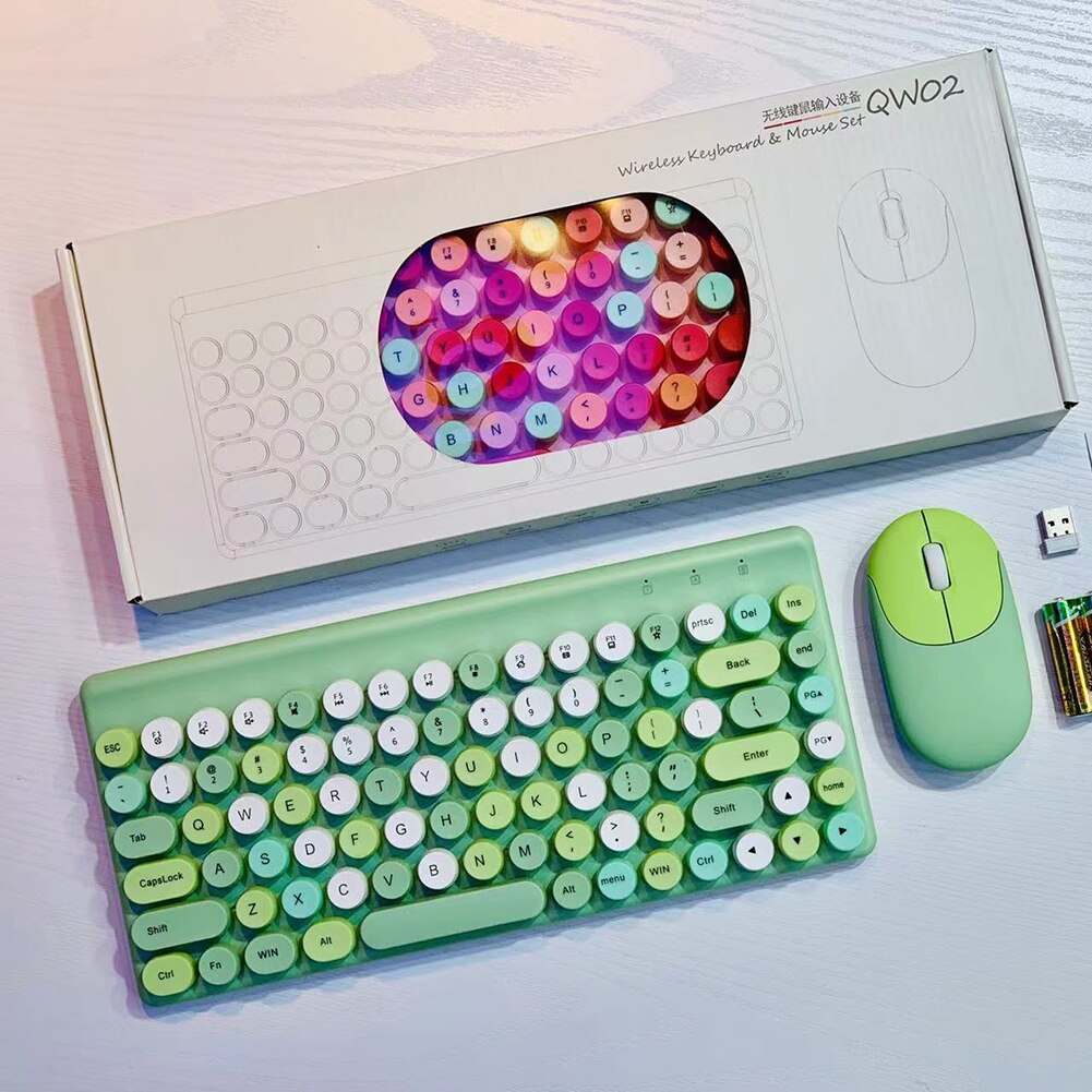 Wireless Keyboard Mouse Kit Colorful Mechanical Keyboard Set Multimedia Function Keys Plug and Play Desktop Computer Accessories