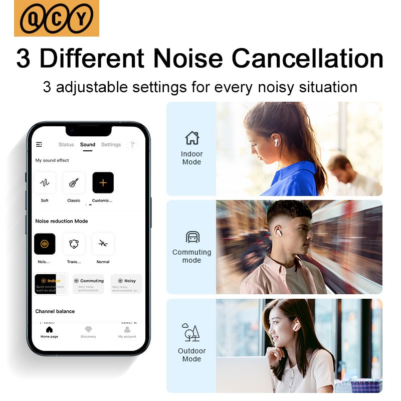 QCY HT05 ANC Wireless Earphone 40dB Noise Cancelling Bluetooth 5.2 Headphone 6 Mic ENC HD Call TWS Earbuds Transparency Mode