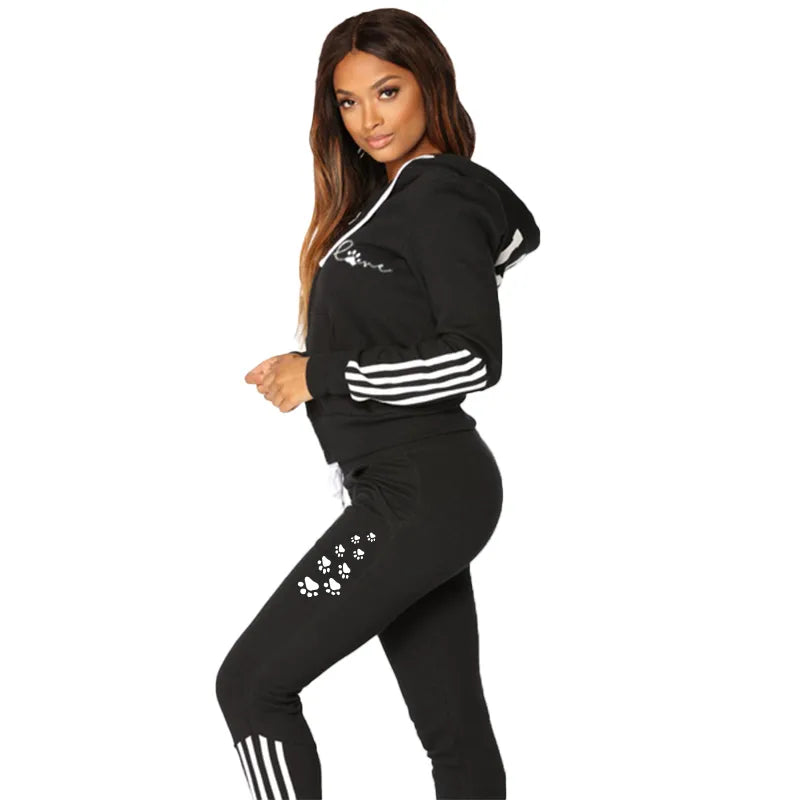 Women's sports suit three stripe sweater two piece jogging set