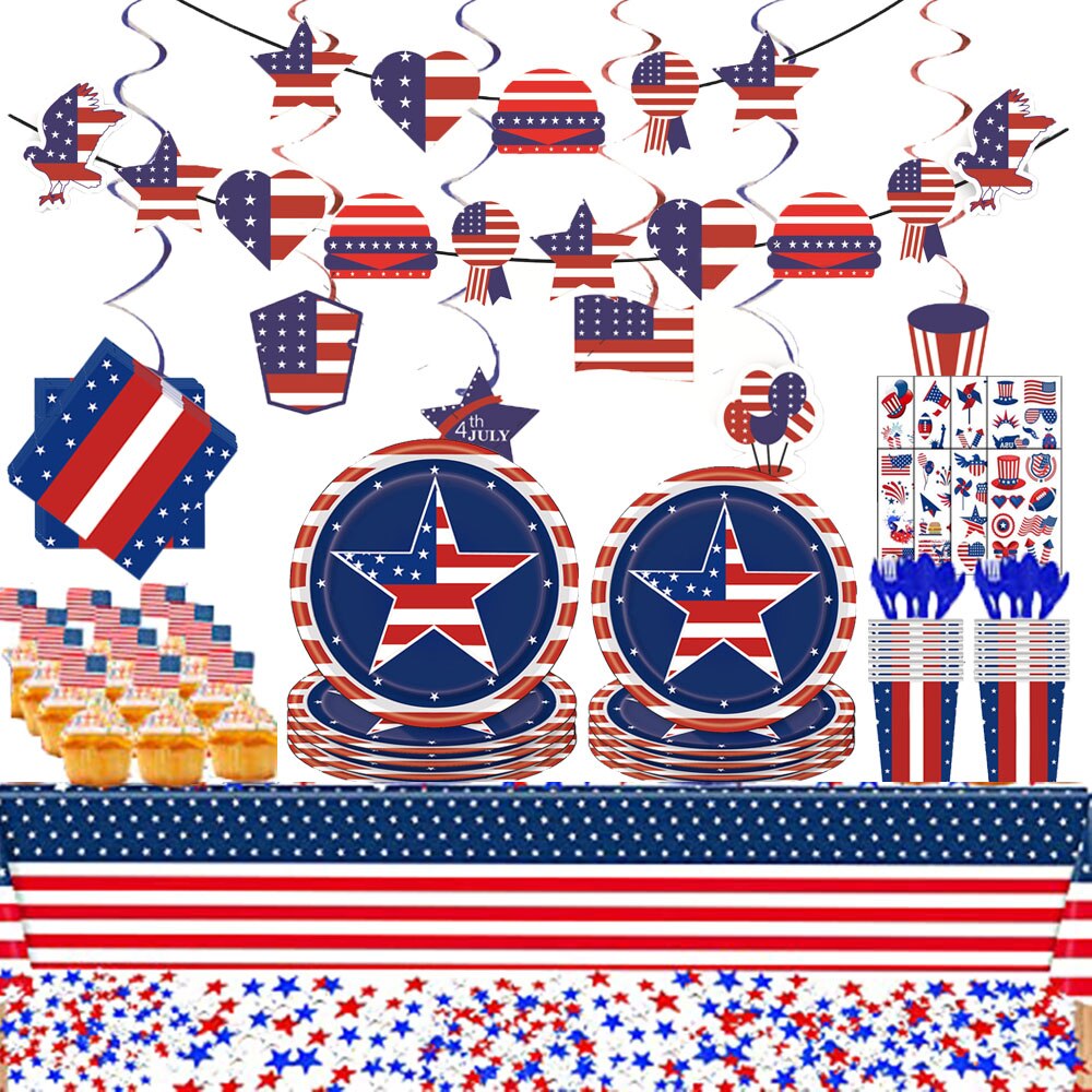 Usa Party Decoration 4th Of July Independence Day Supplies Banner Plate Napkins For Patriotic Party Supplies Memorial Day Decors