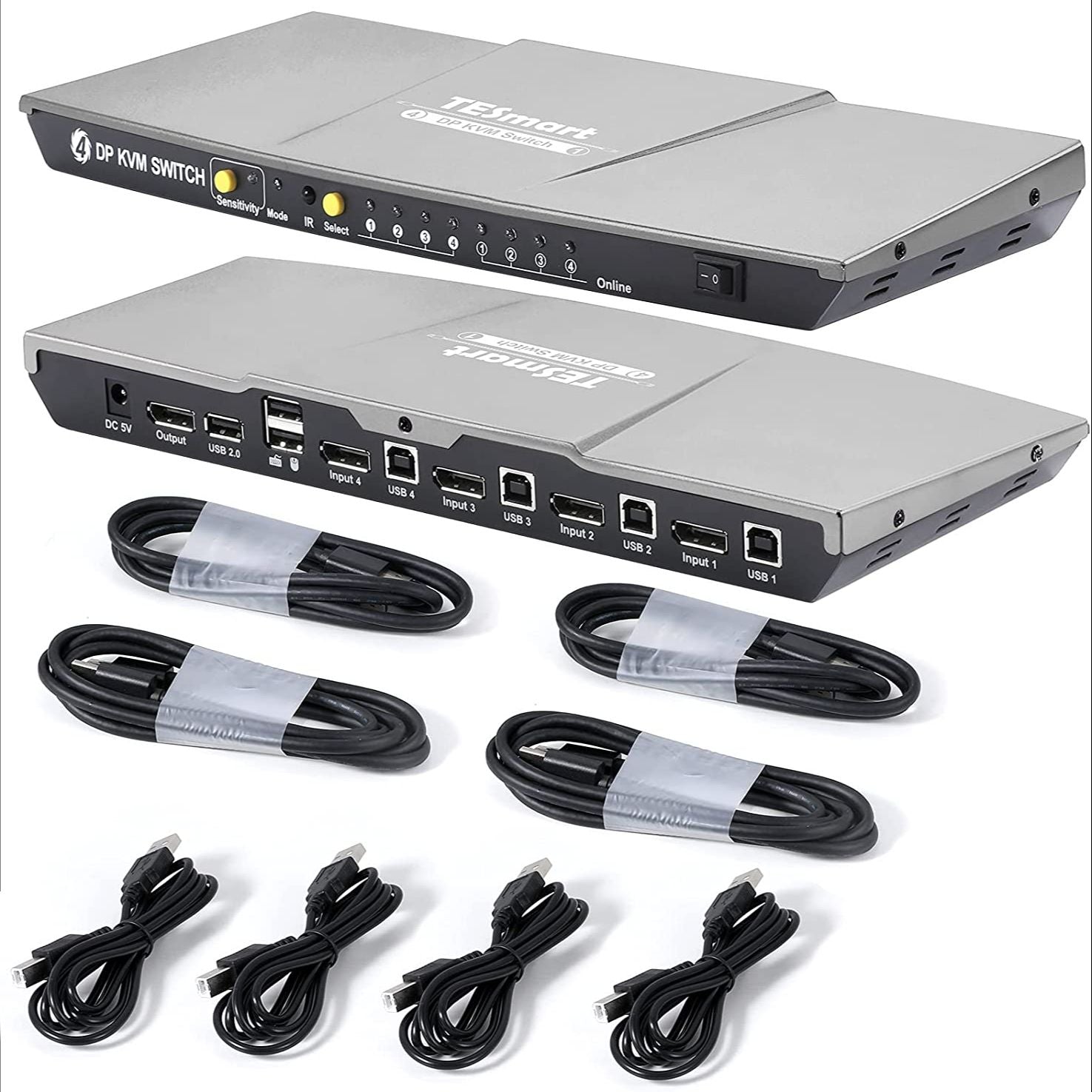 TESmart KVM Switch DisplayPort, 4 Port KVM Box, UHD 4K@60Hz RGB 4:4:4, USB 2.0 Hub, Hotkey, Button Switching, DP PC Keyboard Mou