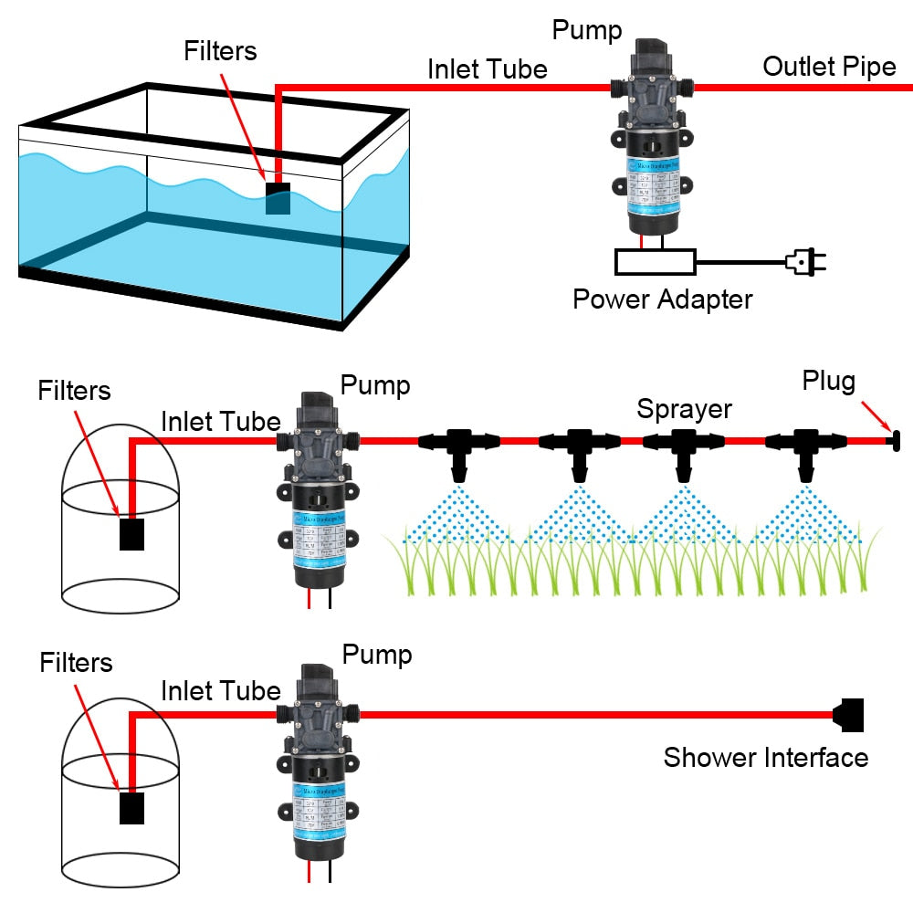 Diaphragm Self Priming Pump DC 12V 100W 8L/min Water Spray Car Wash Micro High Pressure Agricultural Electric Water Pump