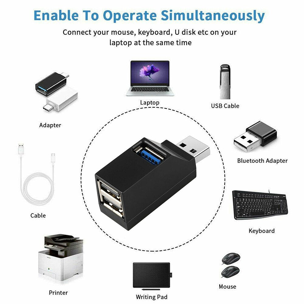 USB 3.0 Hub 3 Ports Portable Fast Data Transfer USB Splitter for Computer Laptop Docking Station 2.0 Hub Adapter PC Accessories