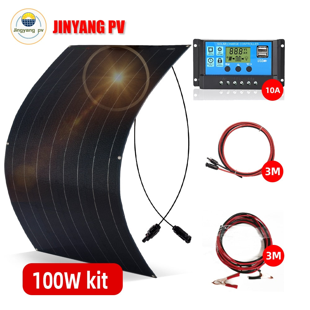 Jingyang Solar Panel 300w 330W 400w 440W 200w 100w 110W ETFE Flexible Monocrystalline Solar Cell 1000w 12V Battery Charger