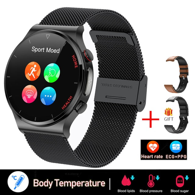 غير مؤلم غير الغازية السكر في الدم ساعة ذكية الرجال ECG PPG العلاج بالليزر الصحة ضغط الدم الرياضة Smartwatch غلوكوميترواتش