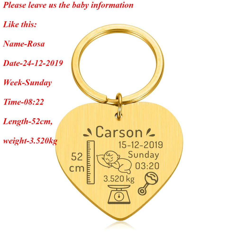 New Born Baby State Keychain Personalized Gift for New First Father Mother Day Gift Baby Name Date Weight Time Height Key Rings