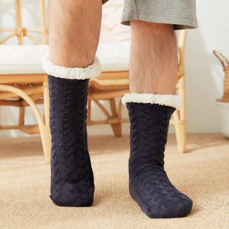 Thermal Socks Mens Winter Warm Home Soft Cotton Thickened Plus Velvet Sleeping Anti Slip None Grip Short Floor Slipper Sock Male