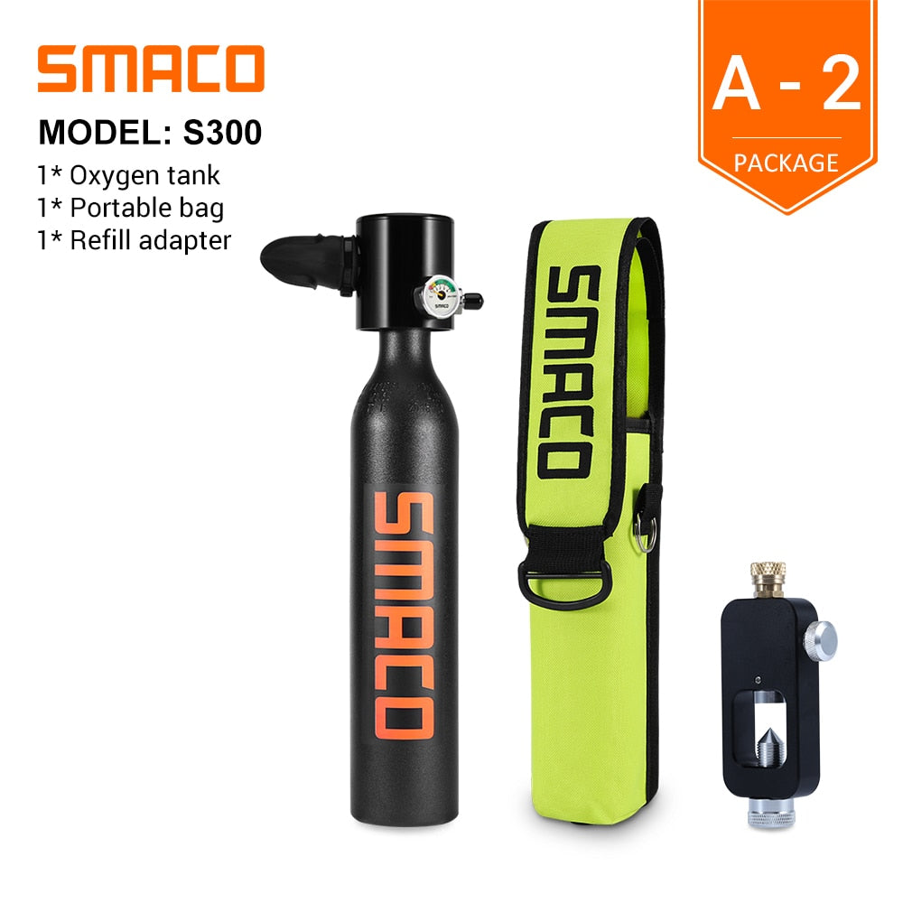 SMACO Mini Scuba Diving Tank Equipment, Dive Cylinder with 8 Minutes Capability, 0.5 Litre Capacity with Refillable Design