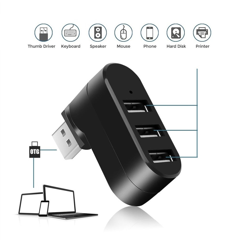 PzzPss 3 Port Multi 2.0 USB HUB Mini USB Hub عالي السرعة تدوير الفاصل محول لأجهزة الكمبيوتر المحمول المحمول لملحقات جهاز الكمبيوتر الشخصي