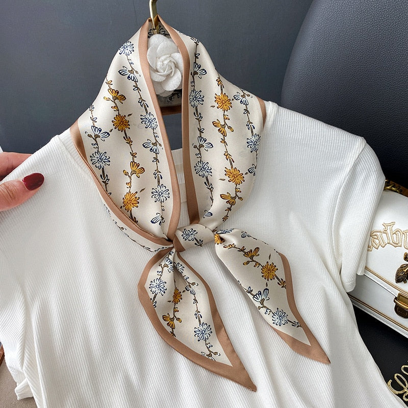 Fashion Print Hair Ribbon Scarf Women Neck Tie Bag Scarfs Satin Silk Skinny Headscarves Ladies Foulard Floral Bands 2022 New