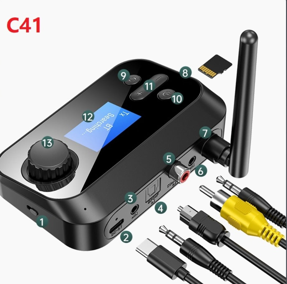 New 6 in 1 Long Range Bluetooth 5.1 Audio Transmitter Receiver RCA 3.5mm AUX Stereo Wireless Adapter For PC TV Headphones