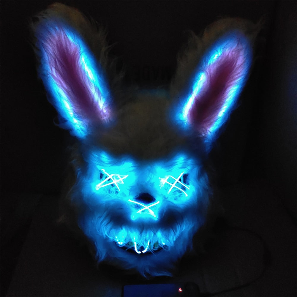 Hot Carnival EL Wire Bunny Mask Masquerade LED Rabbit Mask Glowing Halloween Party Mask For Birthday Wedding Party Cosplay Props