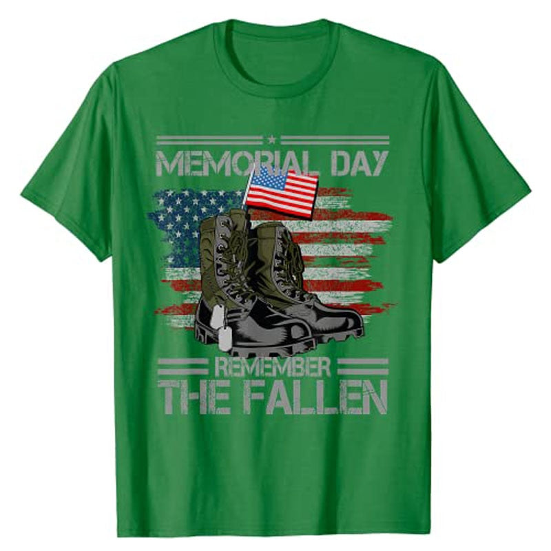 Memorial Day Remember The Fallen Veteran Military Vintage T-Shirt Men's Fashion Usa American Proud Tee 4th of July Patriotic Top