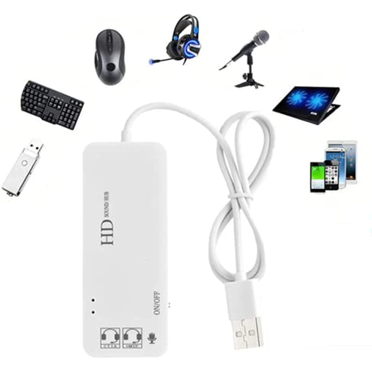 Nku USB 2.0 Hub محول الصوت بطاقة صوت ستيريو خارجية مع ميكروفون سماعة رأس 3.5 ملم لنظام التشغيل Windows Mac Linux والكمبيوتر المحمول والكمبيوتر المكتبي PS4/5