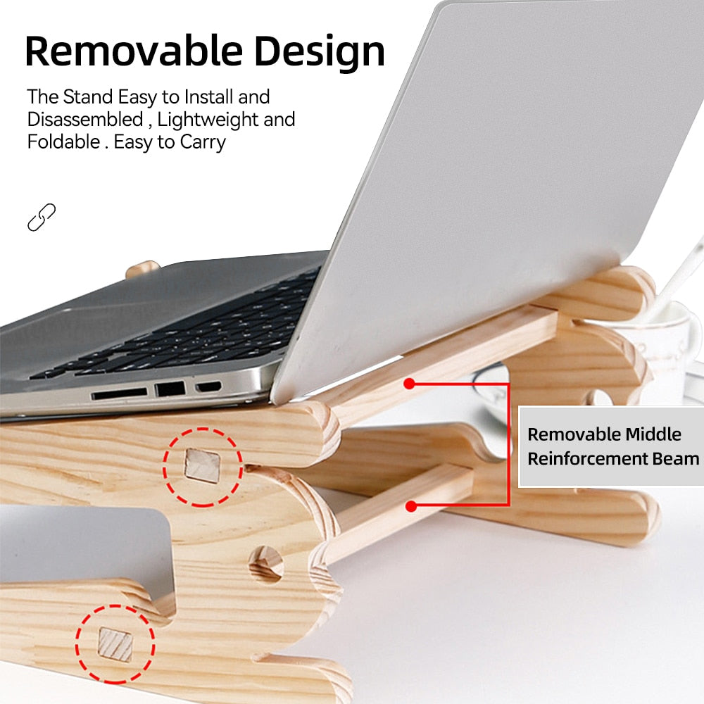 Universal Wood Laptop Stand For Desk 10-17 inch Macbook Air Pro 13 15 Storage Detachable Wooden Notebook Holder Accessories