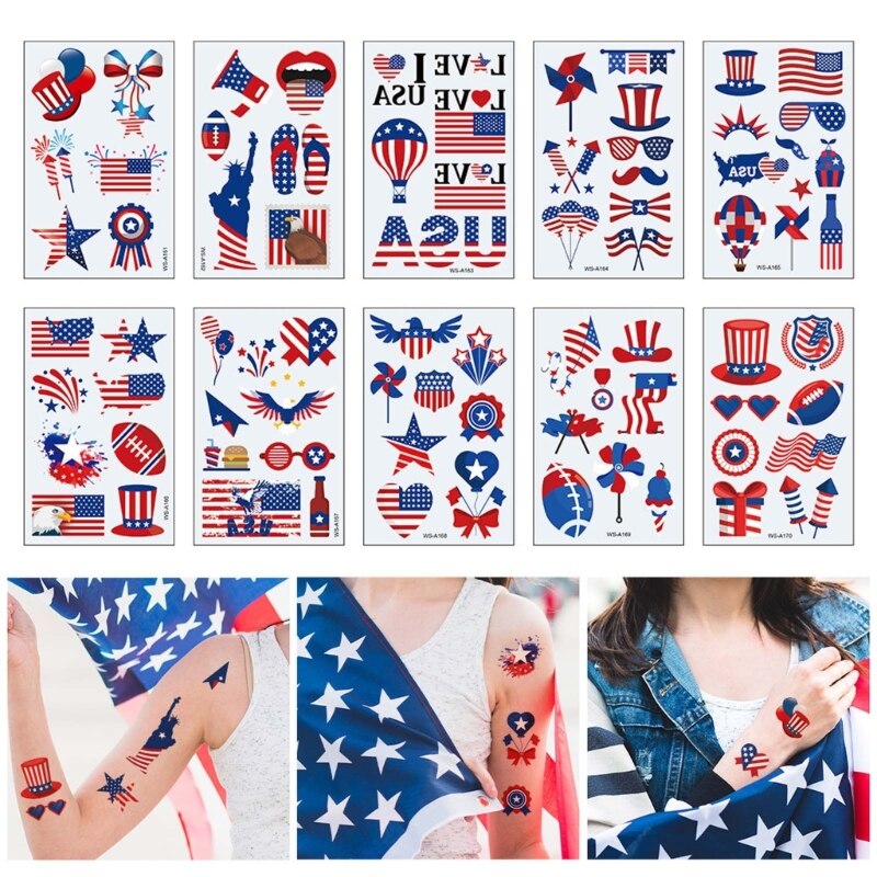 Independence Day Body Art-Stickers USA Flag, Memorial Day for Julycostume Fourth of July Decorations Tattoos