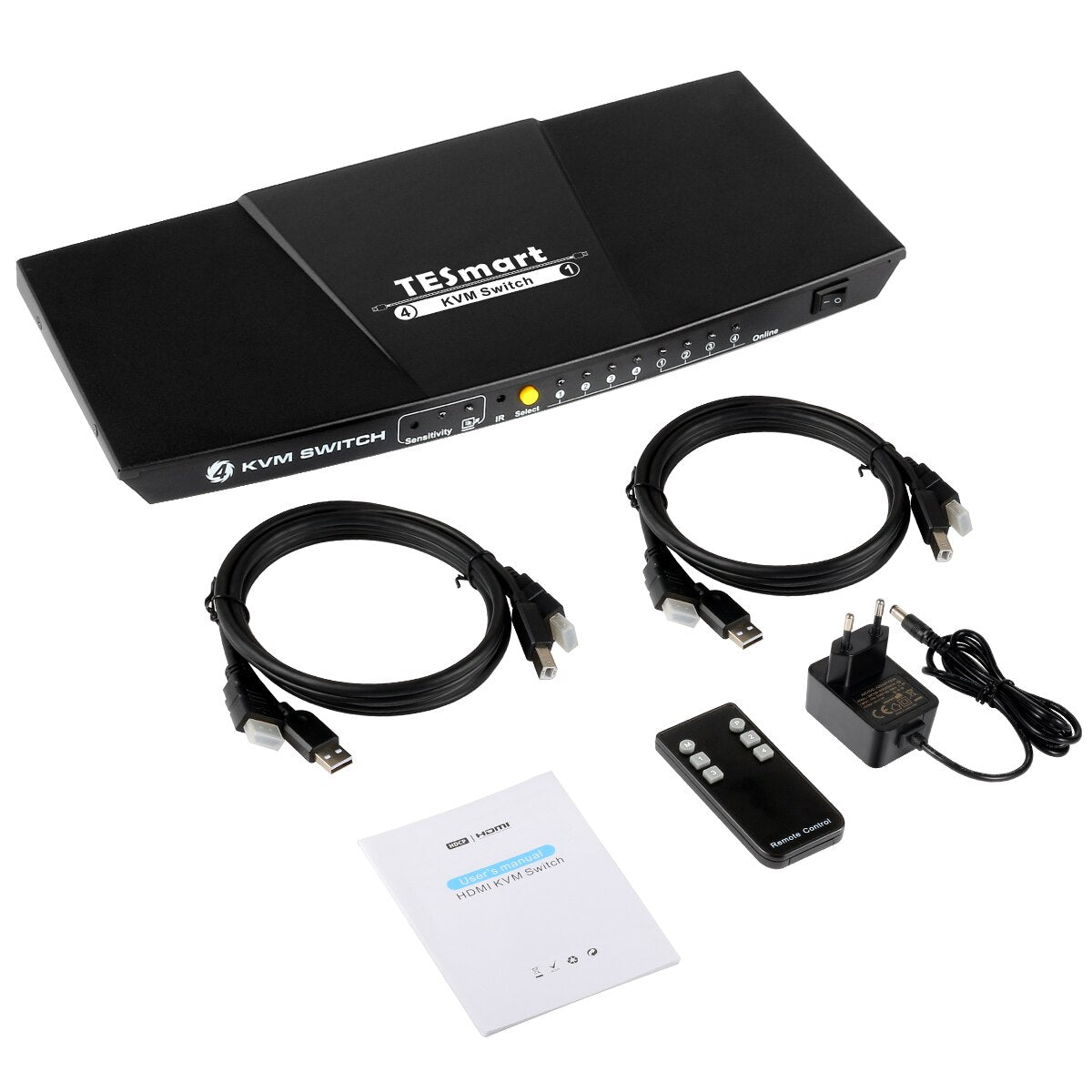 TE Smart 4K 4x1 KVM-переключатель HDMI 4 Порта 3840 x 2160 @ 30 Гц KVM-кабелями Поддерживает Управление устройствами USB 2.0 до