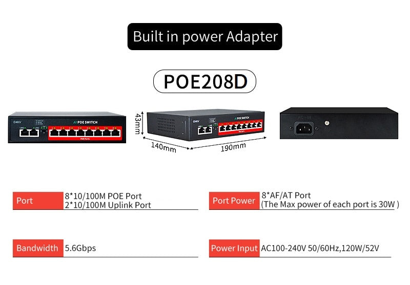 STEAMEMO SSC Series AI POE Switch 4/6/8/16 Ports Network Switch 90W Power Supply Ethernet 10/100Mbps for IP Camera Wireless AP