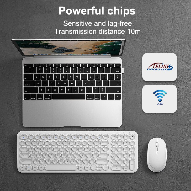 2.4G Wireless Silent Keyboard Ergonomic Mouse Round Keycap Keyboard Gaming Mouse for Macbook Pro Laptop Computer Accessories