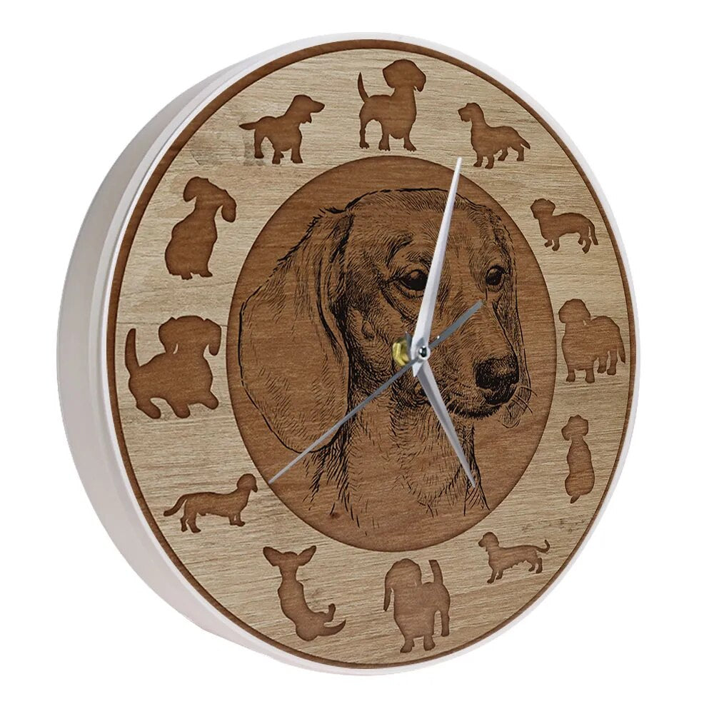 Dachshund Dog Art Wood Texture Acrylic Printed Wall Clock Silent Non-ticking Wall Watch Sausage Puppy Home Decor Weiner Dog Gift