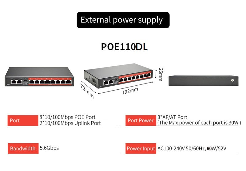 STEAMEMO SSC Series AI POE Switch 4/6/8/16 Ports Network Switch 90W Power Supply Ethernet 10/100Mbps for IP Camera Wireless AP