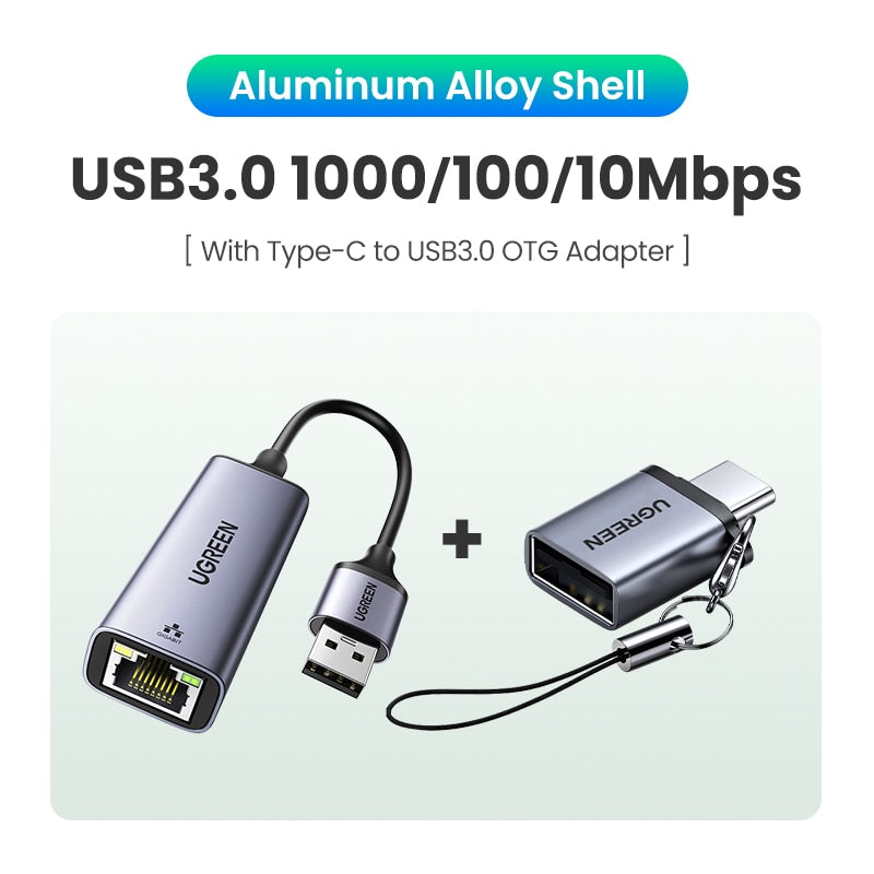 UGREEN USB Ethernet Adapter 1000/100Mbps USB3.0/2.0 to RJ45 Lan for Laptop PC Windows Xiaomi Mi Box Nintendo Switch Network Card