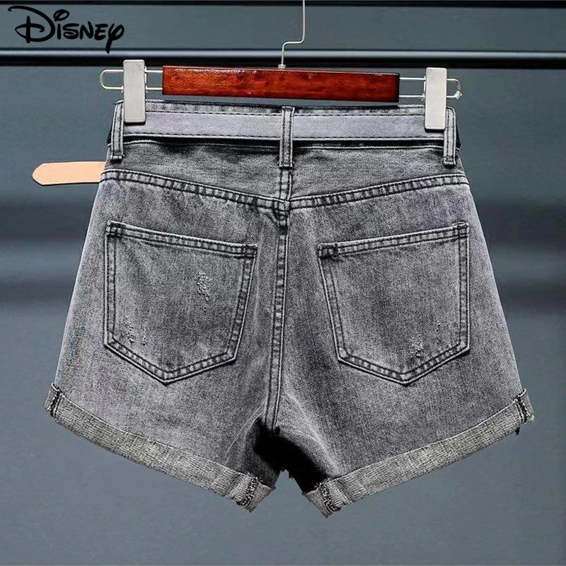 Disney New Arrival Top Fashion Cotton Zipper Women Embroidery Mickey Mouse Female Summer Big Irregular Flash High Waist Short