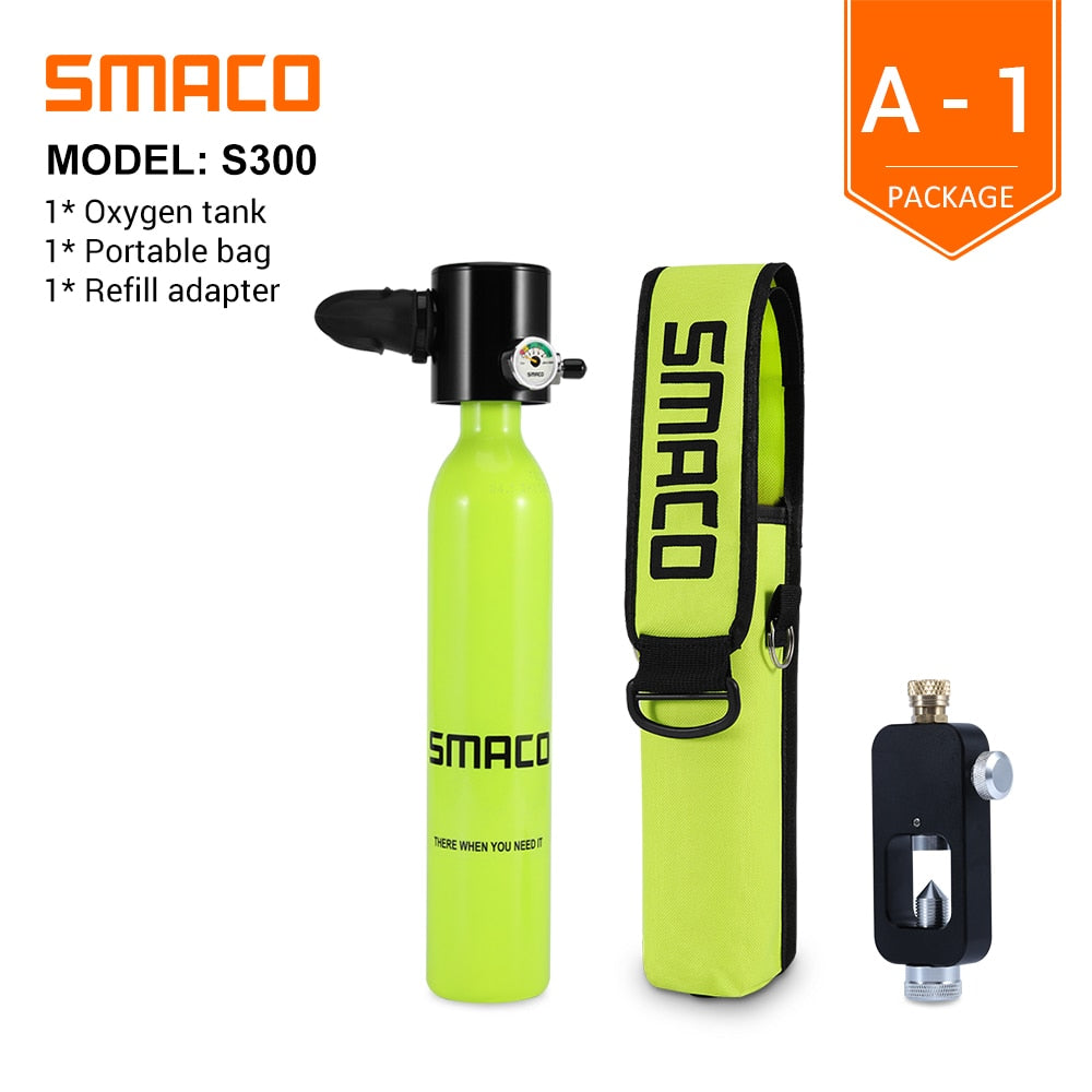 SMACO Mini Scuba Diving Tank Equipment 0.5 Litre Capacity Refillable Design portable Mini Oxygen Tank Set Respirator Hand Pump
