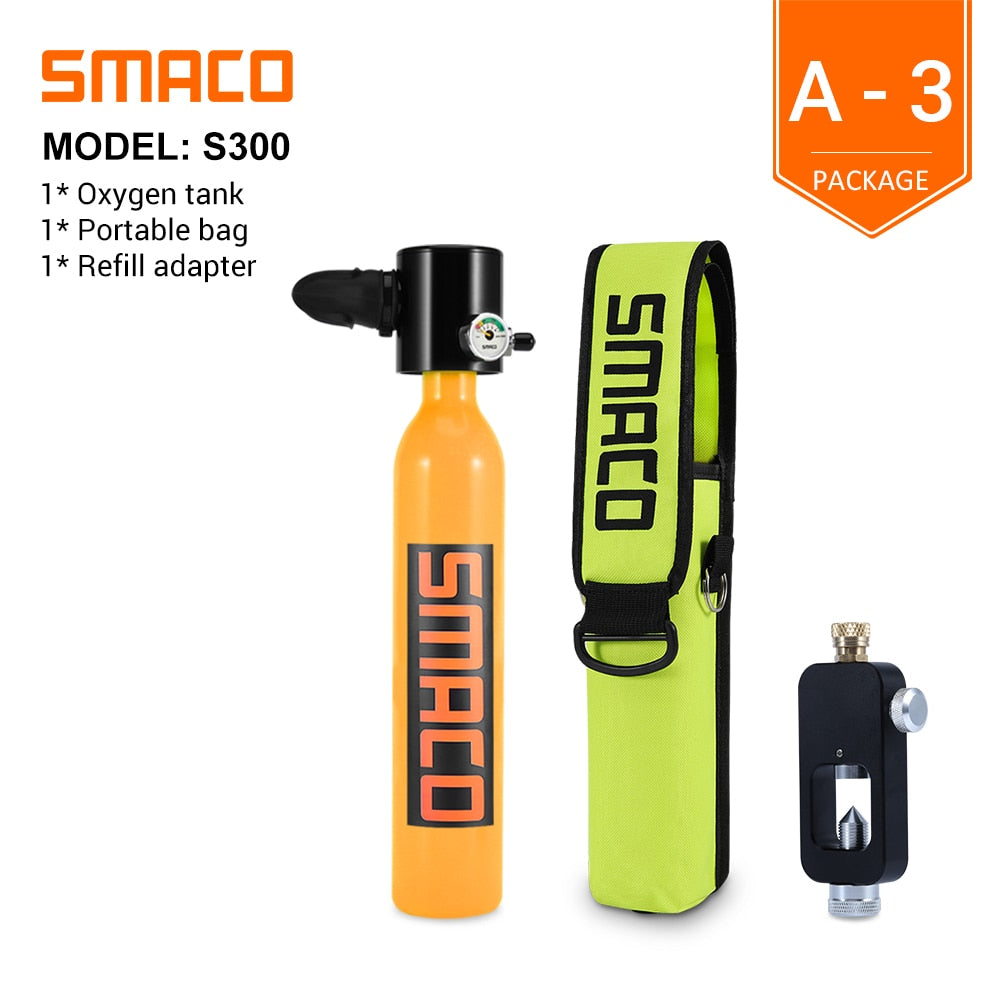 SMACO Mini Scuba Diving Tank Equipment 0.5 Litre Capacity Refillable Design portable Mini Oxygen Tank Set Respirator Hand Pump