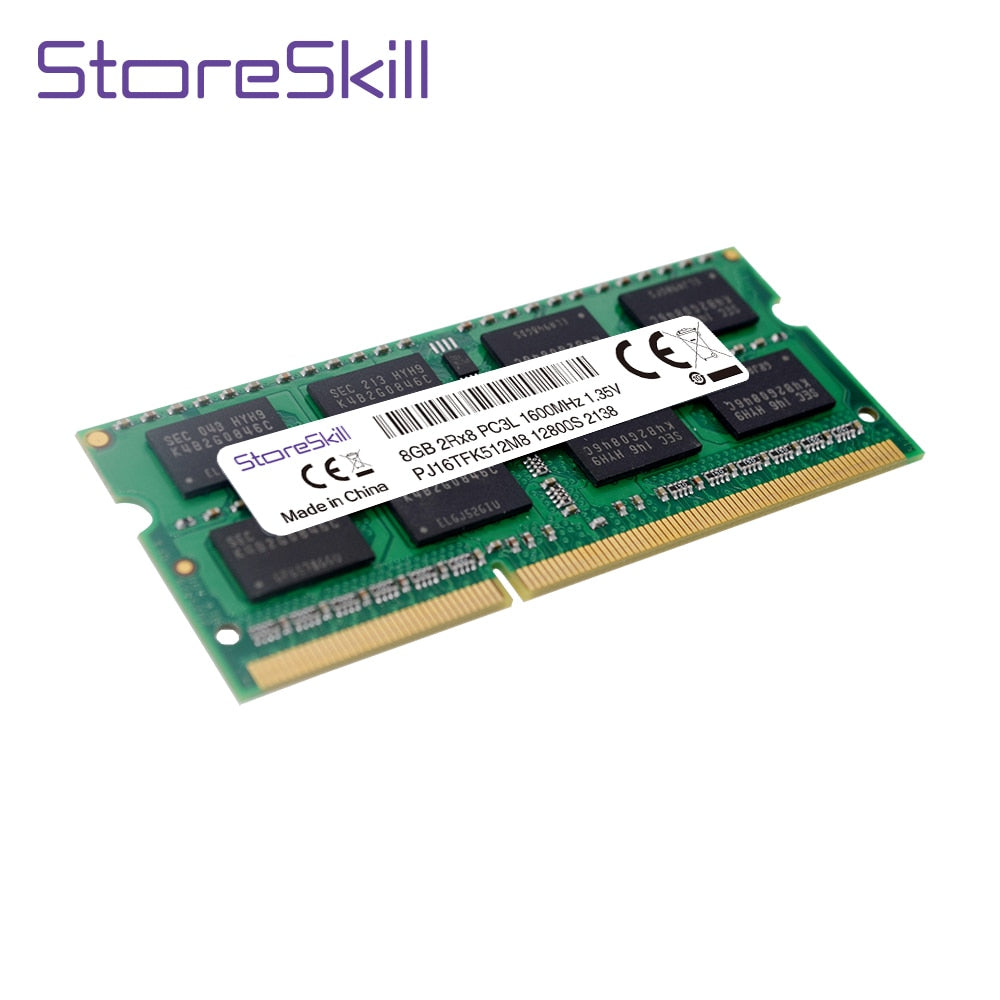 StoreSkill ذاكرة SODIMM DDR3L 2GB 4GB 8GB 10600 1333 12800 1600 لأجهزة الكمبيوتر المحمول DDR3 ذاكرة الوصول العشوائي