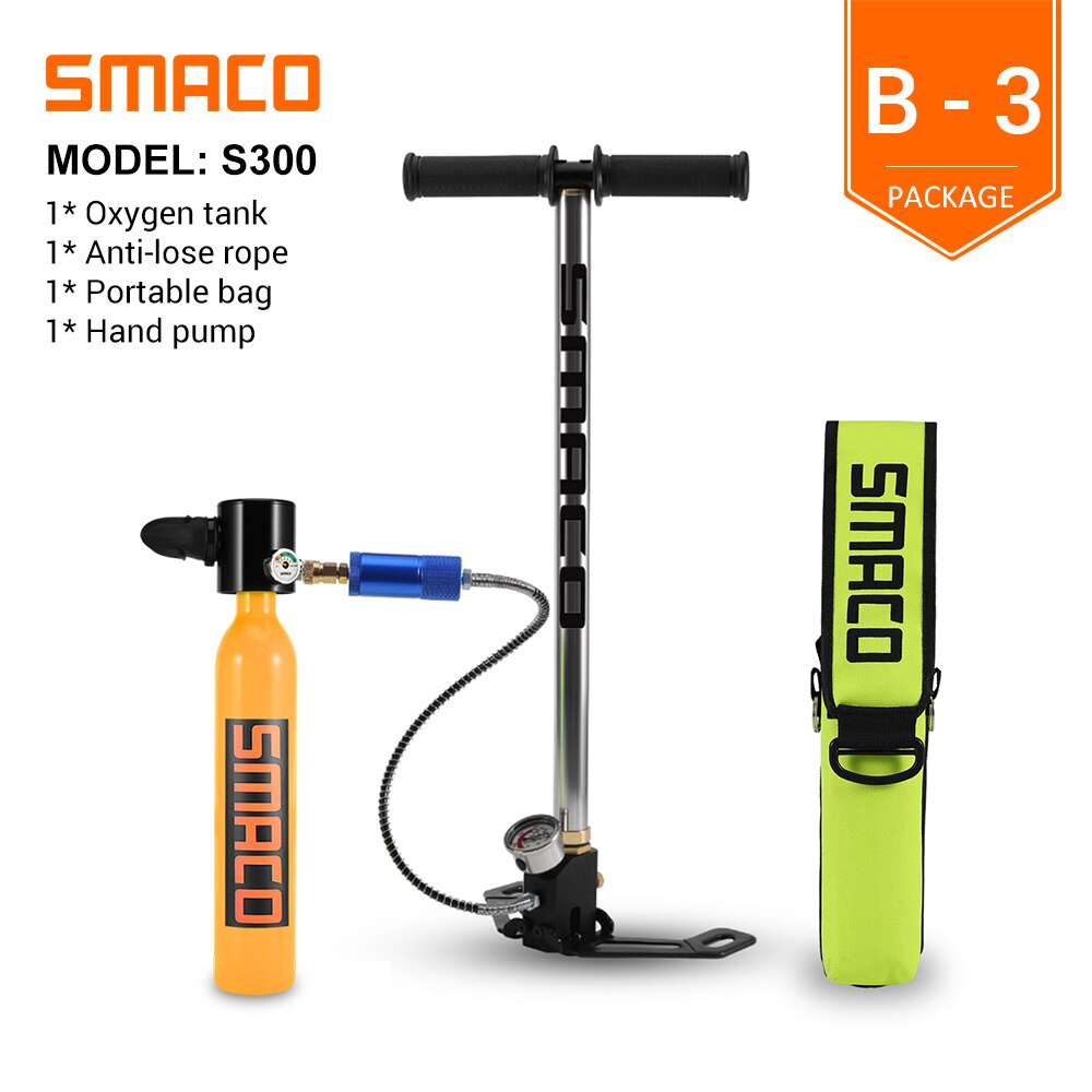 SMACO Mini Scuba Diving Tank Equipment 0.5 Litre Capacity Refillable Design portable Mini Oxygen Tank Set Respirator Hand Pump