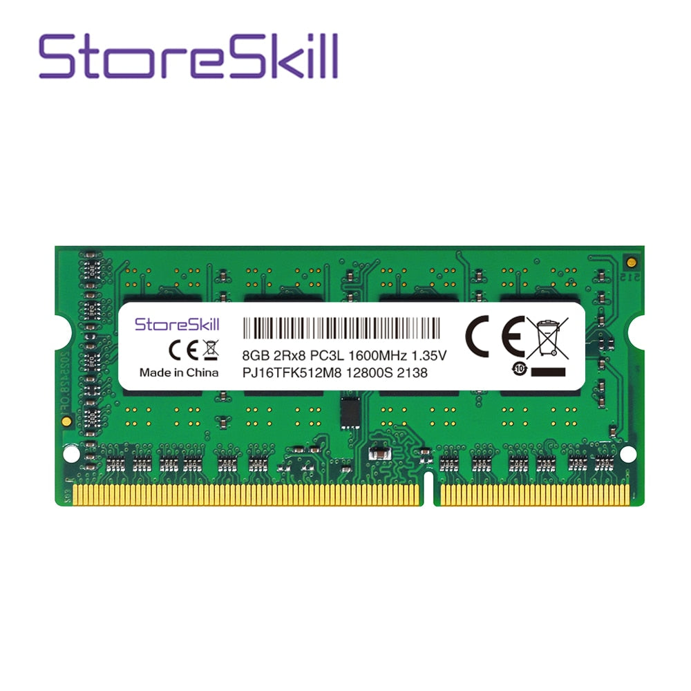 StoreSkill ذاكرة SODIMM DDR3L 2GB 4GB 8GB 10600 1333 12800 1600 لأجهزة الكمبيوتر المحمول DDR3 ذاكرة الوصول العشوائي