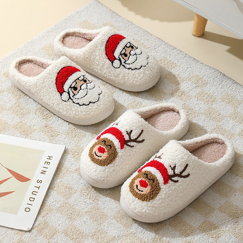 Christmas Home Slippers Cute Cartoon Santa Claus Cotton Slippers For Women And Men