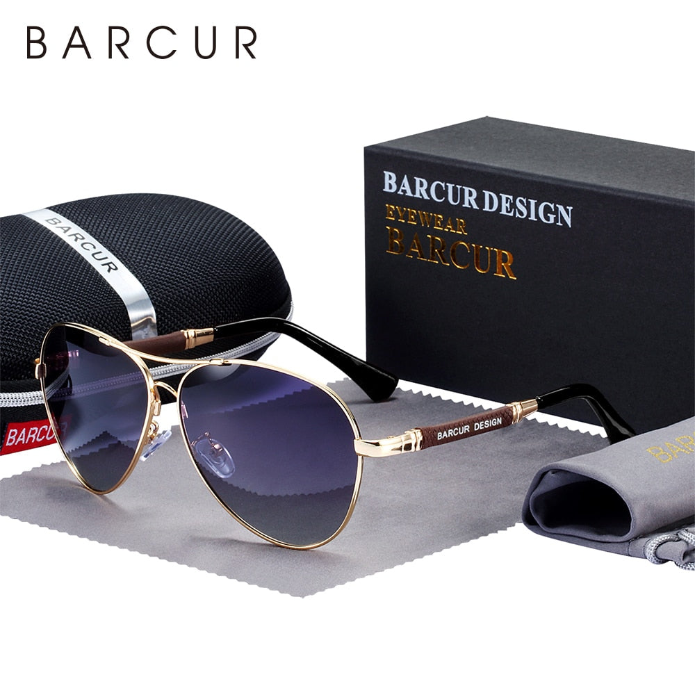 BARCUR Design Titanium Alloy Sunglasses Polarized Men&#39;s Sun Glasses Women Pilot Gradient Eyewear Mirror Shades Oculos De Sol