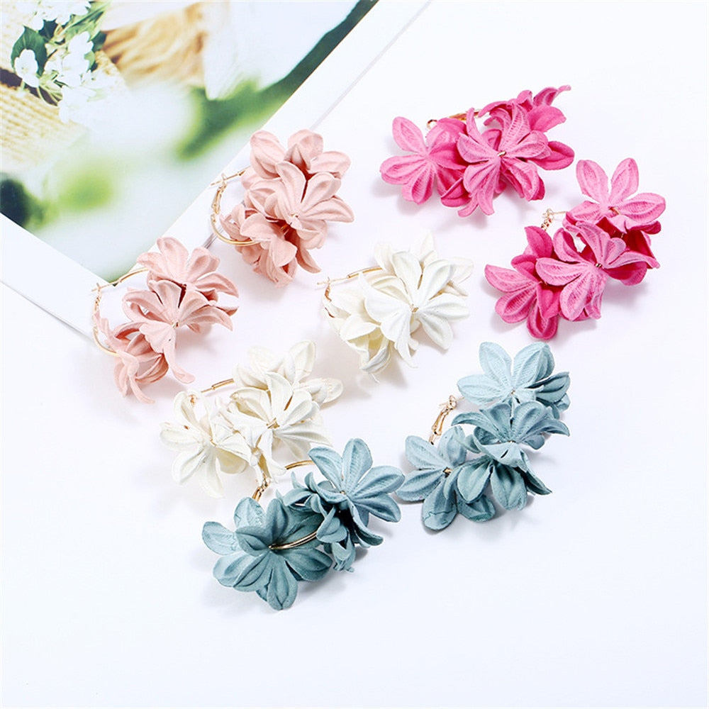 Fashion Fabric Flower Drop Earrings For Women Statement Colorful Petal Circle Big Fancy Earring Jewelry