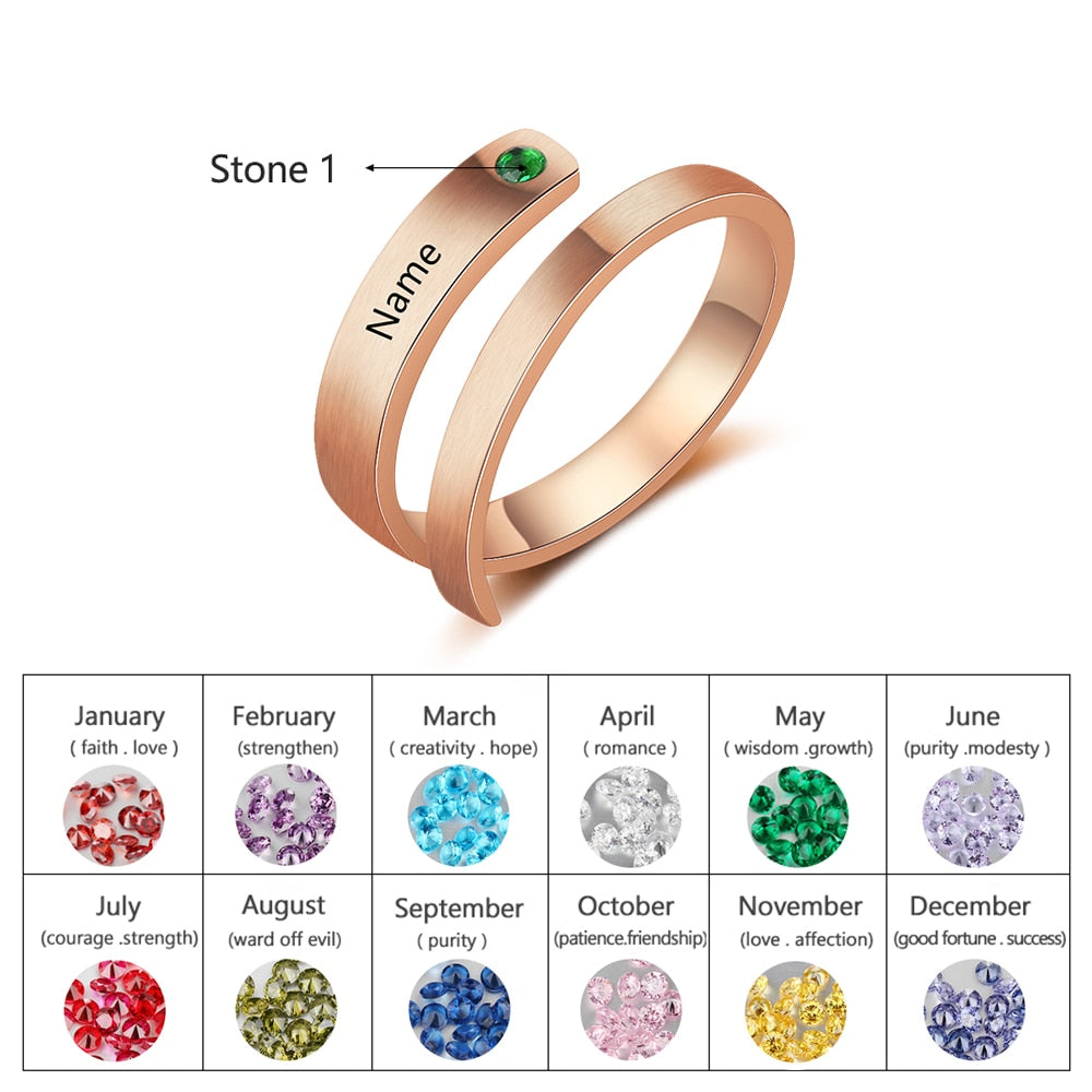 JewelOra Personalized Mothers Rings Custom Name Birthstone Wrap Rings for Women Engraved Jewelry Anniversary Gifts for Mom