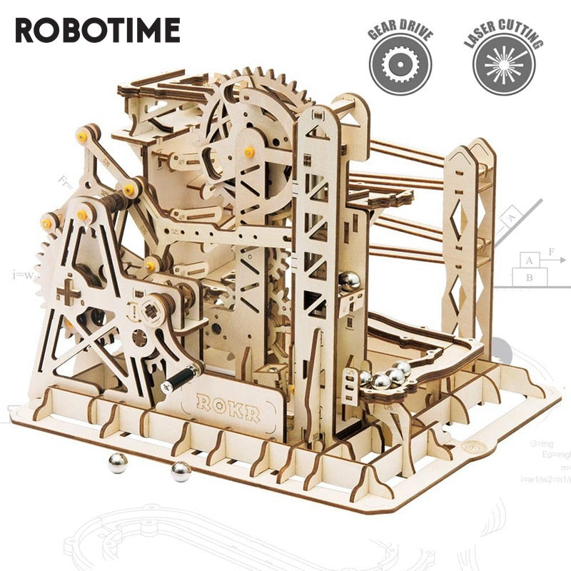 Robotime Rokr 4 Kinds Marble Run DIY Waterwheel Wooden Model Building Block Kits Assembly Toy Gift for Children Adult Dropship