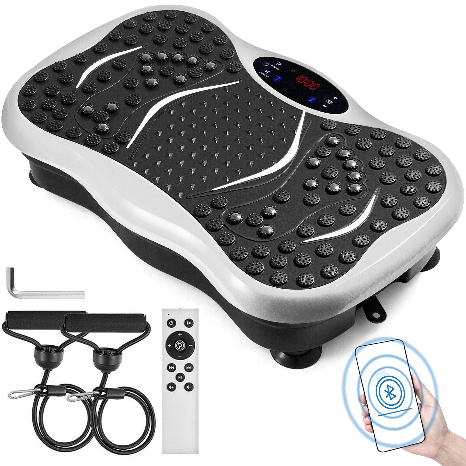 VEVOR Vibration Platform Plate Whole Body Massager Machine With Resistance Bands &amp; Remote Control for Fat Burning Weight Loss