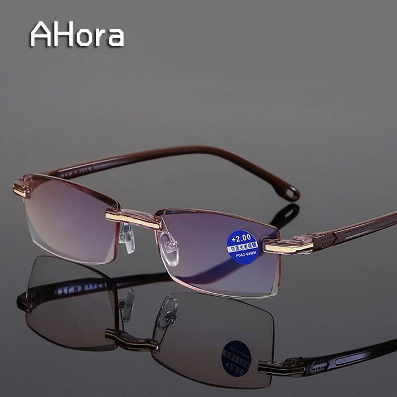 Ahora Square Rimless Reading Glasses Anti Blue Light Blocking Women Men Frameless Presbyopic Glasses With Case +1.5 2.0 2.5