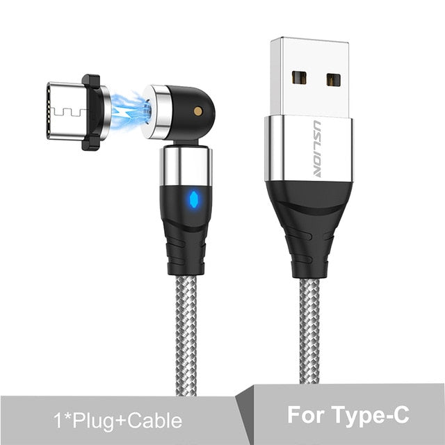 USLION 540 Degree Roating Magnetic Cable Micro USB Type C Phone Cable For iPhone11 Pro XS Max Samsung Xiaomi USB Cord Wire Cable