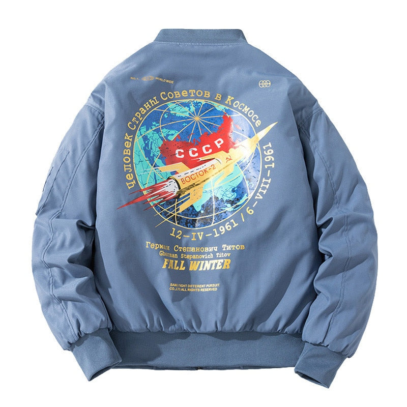 Winter Bomber Jacket Men Fashion Pilot Jacket Rocket Print Baseball Coat Casual Youth Streetwear Outerwear Mens Clothing 2020