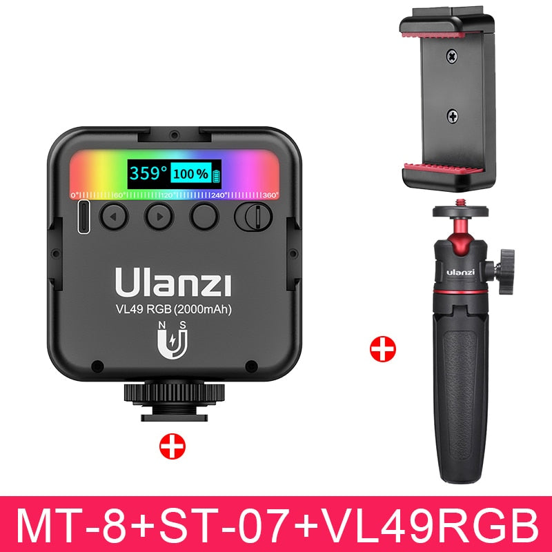 Ulanzi VL49 RGB Video Lights Mini LED Camera Light 2000mAh Rechargable LED Panel Lamp Photo Video Lighting  for Youtube Tik tok