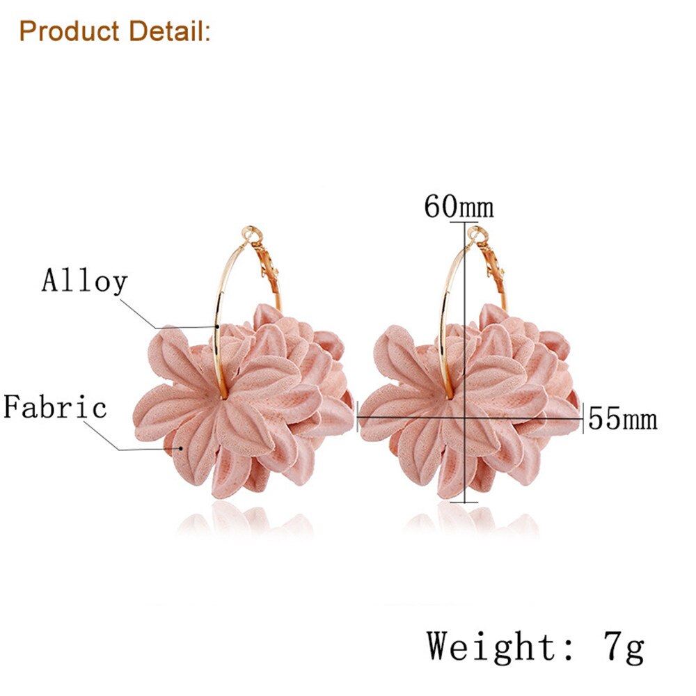 Fashion Fabric Flower Drop Earrings For Women Statement Colorful Petal Circle Big Fancy Earring Jewelry