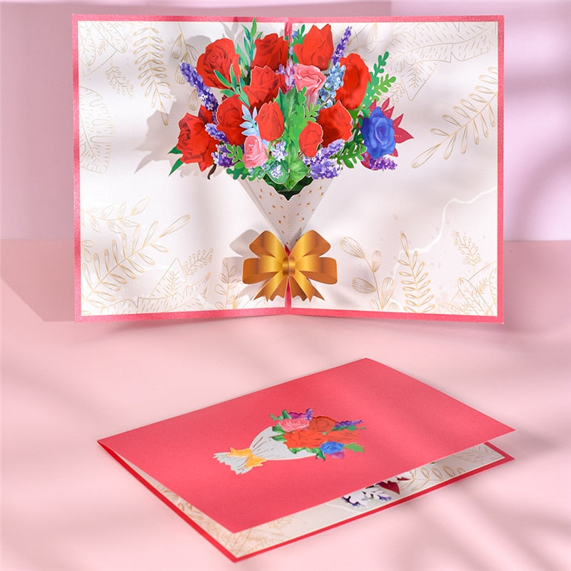 Pop-Up Flower Card Flora 3D Greeting Card for Birthday Mothers Father&#39;s Day Graduation Wedding Anniversary Get Well Sympathy